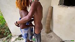 oops this 18yo curvy ebony cutie let me pound her wet pussy on grannys old outdoor mat