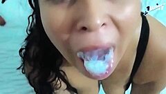 milf swallowing cum, my cuckold doesn't have permission to fuck me, i masturbate for him as consolation, i suck his small cock and swallow his semen when he cums in my mouth, he's a faggot asshole?