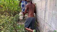 oops this 18yo curvy ebony cutie let me pound her wet pussy on grannys old outdoor mat