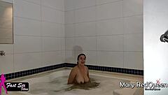 Bold redhead pornstar takes monster cock deep in hotel bathtub anal session after gym workout