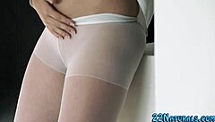 European Blonde Babe With Natural Tits Masturbates Solo Using Toys In Pantyhose