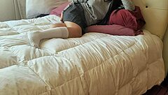 Schoolgirl neighbor rides cowgirl tight pussy pov cum on ass