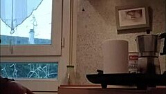 Intriguing French housewife bound in handcuffs as submissive maid for spanking