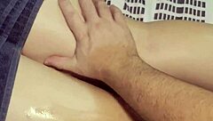 brunette milf gets oiled massage turning into missionary creampie with squirting orgasm