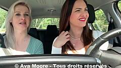 Can two blonde and brunette amateurs deepthroat a lucky guy in public outdoor challenge?