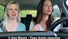 Can two blonde and brunette amateurs deepthroat a lucky guy in public outdoor challenge?