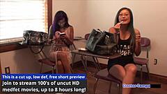 Why does petite Asian in gloves and heels spread for POV humiliation in Florida?