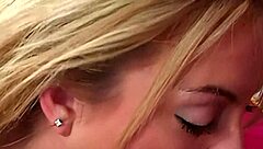 Blonde cougar in fishnets and heels gets anal fingering deepthroat blowjob and doggystyle pounding with gaping shaved pussy