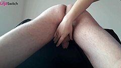 She begins with a soothing massage that turns into intense cock milking while he's bound.