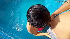 Was hanging out with my friend at the pool, she got surprised by my hard erect dick