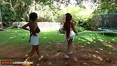 Big Tits Black Babes Ride Face, Scissor, and Squirt with Dildo in Bed!