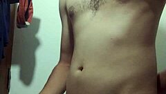 Skinny young amateur undresses for intense solo masturbation in the bathroom