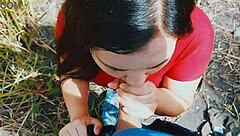 Passionate Outdoor Blowjob from Babe Wife in Natural Setting