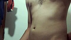 Skinny young amateur undresses for intense solo masturbation in the bathroom