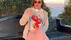 Petite Blonde Flashes Blue Eyes and Legs in Outdoor Public Tease