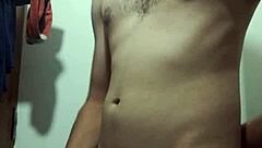 Skinny young amateur undresses for intense solo masturbation in the bathroom