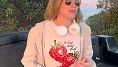 Petite Blonde Flashes Blue Eyes and Legs in Outdoor Public Tease