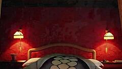 trying on full body stocking naked with blue masquerade mask collared in sexy room for bondage play