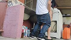 I watch housewife get fucked by technician while husband is away.