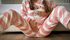 Whoa, check out this skinny schoolgirl with small tits fingering her pussy to a massive squirt orgasm! 💦😍