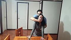 Oh Wow, This Stepmother Gets Surprised with Rough Doggystyle Sex on the Kitchen Table Before Breakfast!