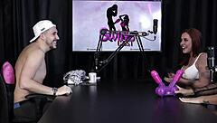 sexy brazilian babe strips naked showing delicious pussy after handjob game in sheer red lingerie compilation