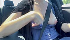 casual-narrative italian milf artemisia love flashes big tits while driving around