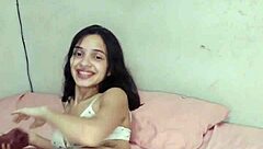 Huge dildo penetrates Brazilian bisexual in close-up fetish play.