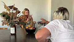 Fantastic blonde girlfriend moans loudly while riding cowgirl in outdoor doggystyle pounding