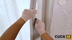 What if the lucky husband watches his busty wife get fucked by another while he's caught panty sniffing?