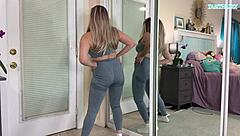 Watch This Sexy Milf Try On Tight Gym Leggings And Flash Curves!