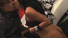 Slutty brunette secretary gets anal fucked in office with blowjob cumshot and facial in heels lingerie