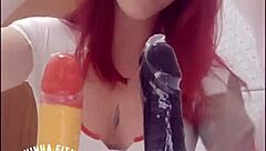 dressed as nurse she sucks and rides dildo fulfilling fetish - full on red