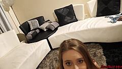 Laney Grey Gets Seduced with Deepthroat Choking and Creampie in Fishnets on Porn Debut