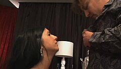 Slutty brunette secretary gets anal fucked in office with blowjob cumshot and facial in heels lingerie