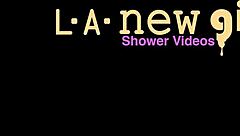 petite asian brunette 18+ enjoys a relaxing shower on the sofa