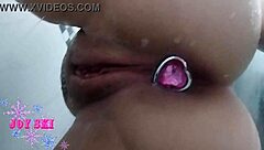 Curvy Brazilian Teases With Ass Plug In Steamy Shower Dance