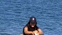 Juicy Asian Teases With Cameltoe On Beach - What A Hidden Candid Sight!