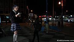 Preachers teen 18+ endures humiliating public group domination and bondage outdoors