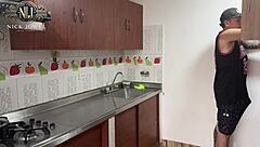 Petite redhead teen rides and moans during rough kitchen quickie with deepthroat and orgasm