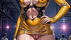 AI generated sexy blonde flashes pussy outdoors in bodycon at public nightclub