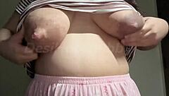 Hot Indian milf teases her big natural tits and lactating nipples on webcam in solo masturbation close-up