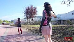 I Feel The Intense Punishment As Emmita Misbehaves And Fedora Takes Charge With Bondage And Strapon Domination Outdoors