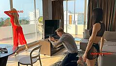 Stylish Horny Ladyboy With Big Cock In Red Fucks Client Candy Hard In Anal Doggystyle Domination