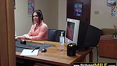 Horny Milf Rides and Sucks Perverted Principal to Massive Cumshot Explosion