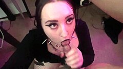 Hey, watch this goth slut deepthroat and suck older asian cock with big tits bouncing 😈🍆