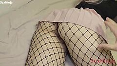tutoring little 18+ girl with hairy pussy in fishnets roleplay. she moans in missionary and doggystyle until squirting taboo orgasm.