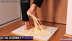 Oh, my foot is stuck in this gooey glue trap, crushing it with my perfect soles!