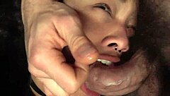 My stepsister moans with pleasure as she plays with my cock and sticks out her tongue waiting for cum 😈🍆💦