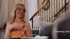 three ladies stir from sleep as one rests, hinting at close encounters with big tits and gentle touches